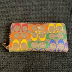 Brown Coach Wallet with Rainbow Logo